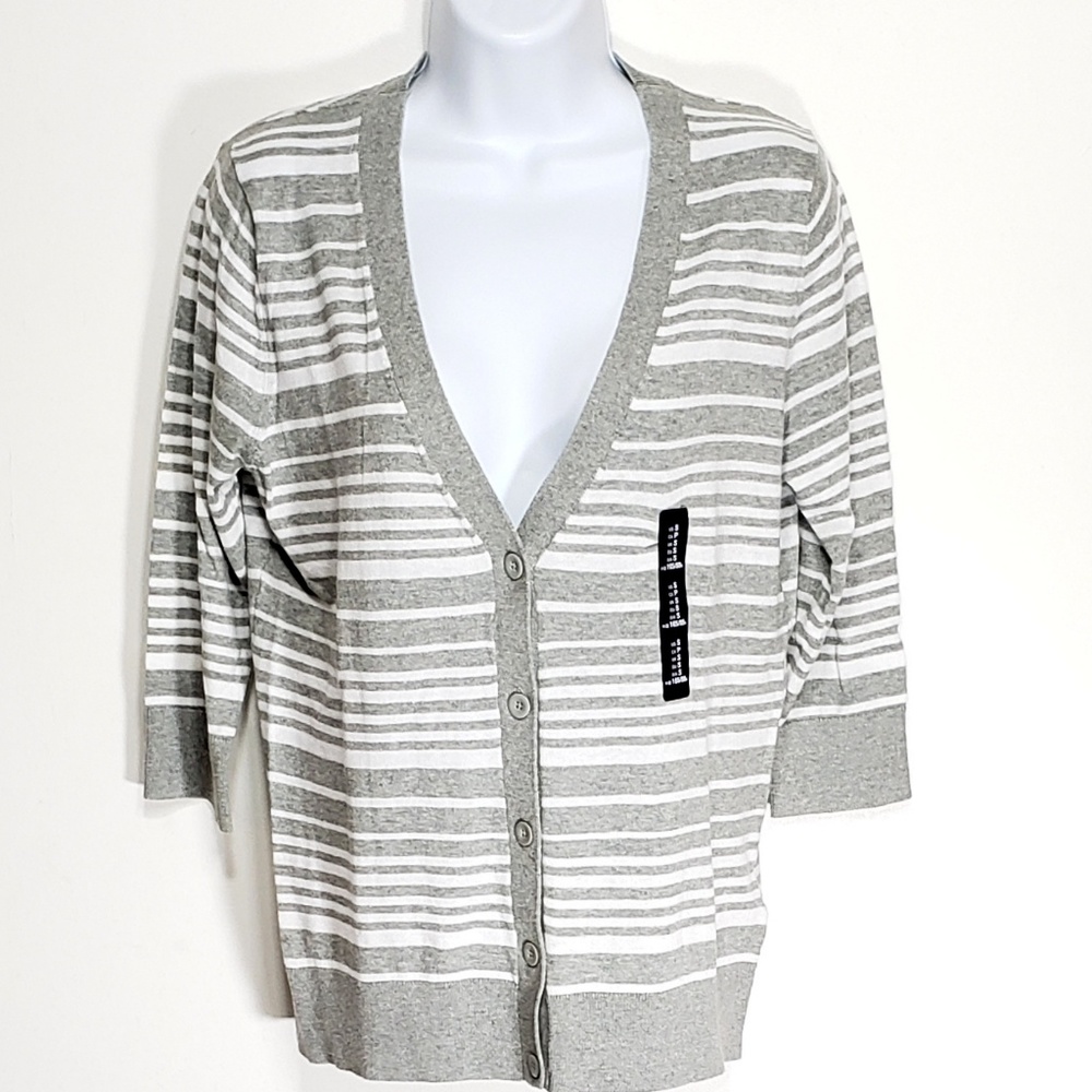 GAP Cardigan womens size S gray white stripe